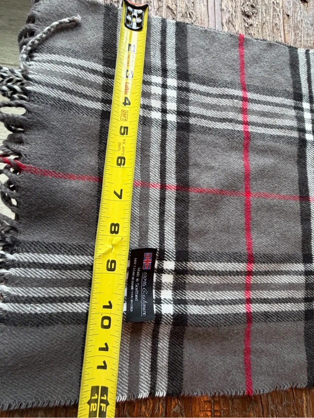Men's Gray Plaid Cashmere Scarf with Red Windowpane - Unbranded